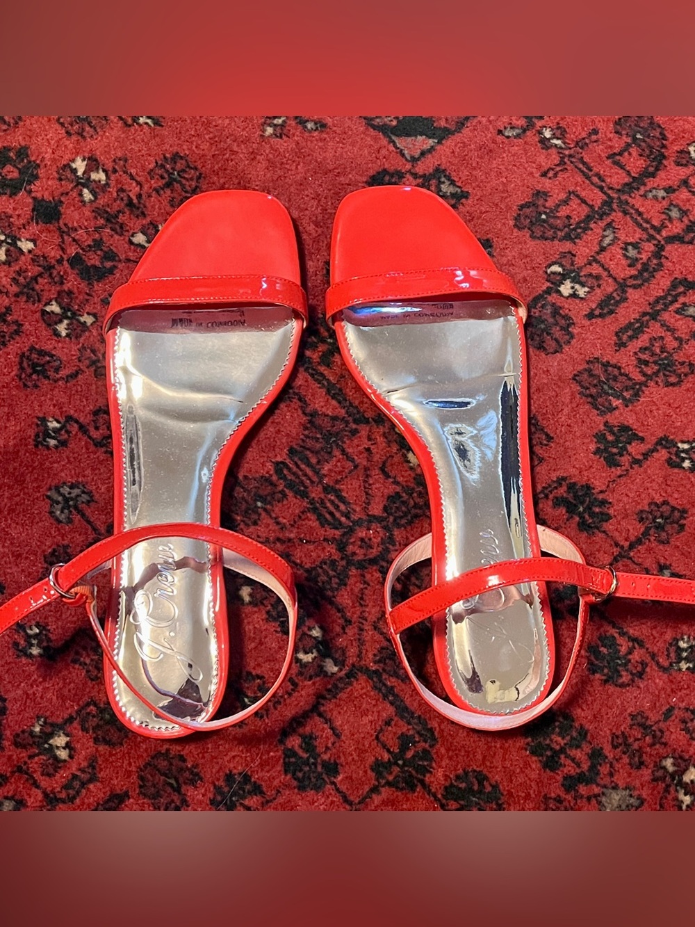 J. Crew red-orange patent flat sandals